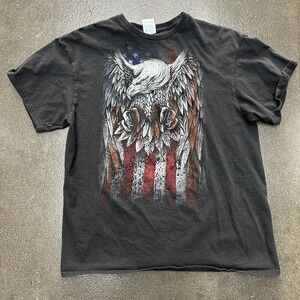 Eagle American Flag Shirt Mens Large Black Patriotic Graphic Tee Delta Brand
